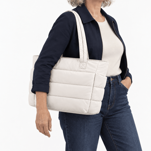 The Sunday Avenue Off-White Quilted Puffer Tote Bag