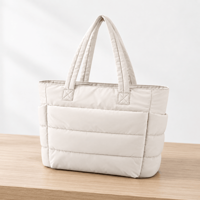 The Sunday Avenue Off-White Quilted Puffer Tote Bag