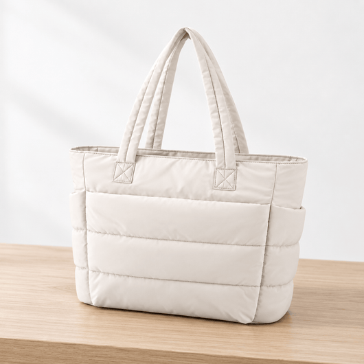 The Sunday Avenue Off-White Quilted Puffer Tote Bag