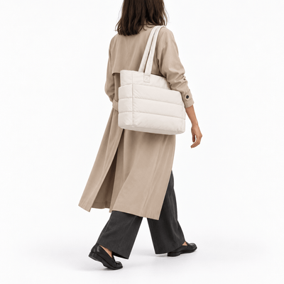 The Sunday Avenue Off-White Quilted Puffer Tote Bag
