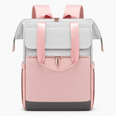 The Sunday Avenue Pink Emiko Beige & Brown Colourblock Oxford Laptop Backpack