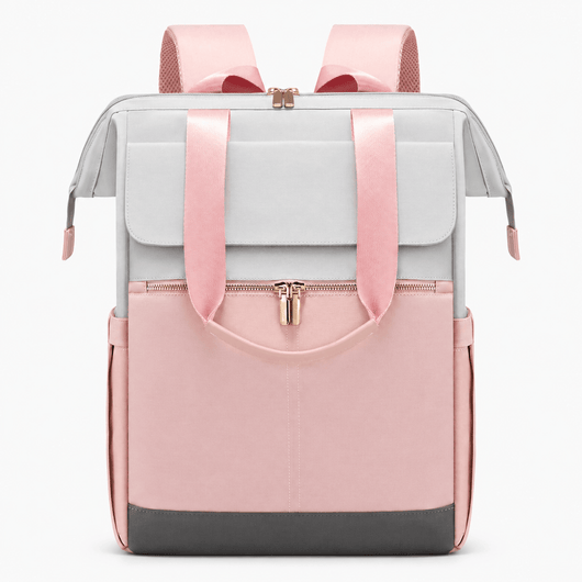 The Sunday Avenue Pink Emiko Beige & Brown Colourblock Oxford Laptop Backpack
