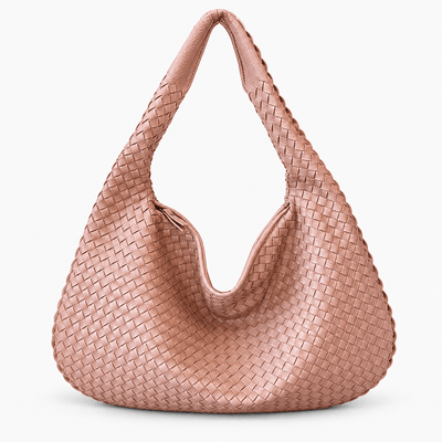 The Sunday Avenue Pink Evelien Brown Woven Faux Leather Hobo Bag
