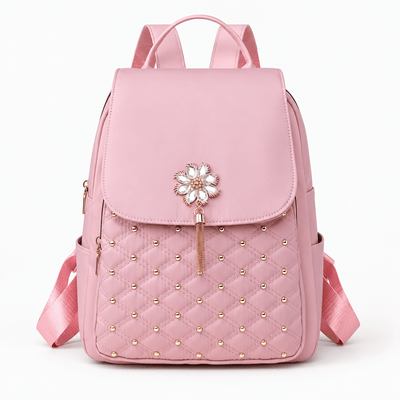 The Sunday Avenue Pink Pink Quilted Purse Backpack with Pearl Flower Accent