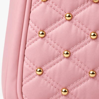 The Sunday Avenue Pink Quilted Purse Backpack with Pearl Flower Accent