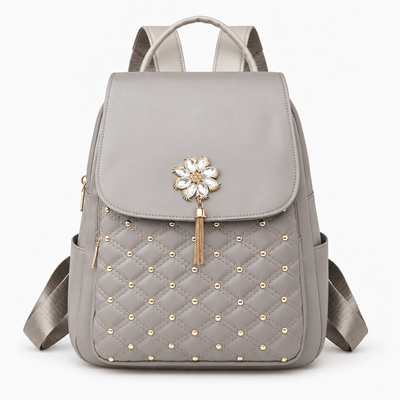 The Sunday Avenue Pink Quilted Purse Backpack with Pearl Flower Accent