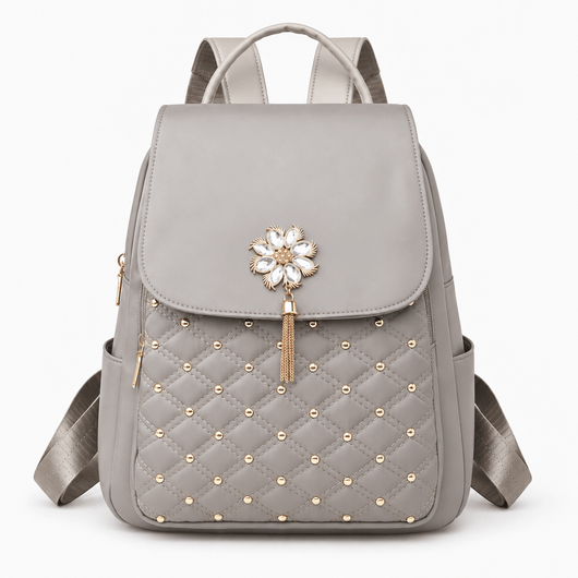 The Sunday Avenue Pink Quilted Purse Backpack with Pearl Flower Accent