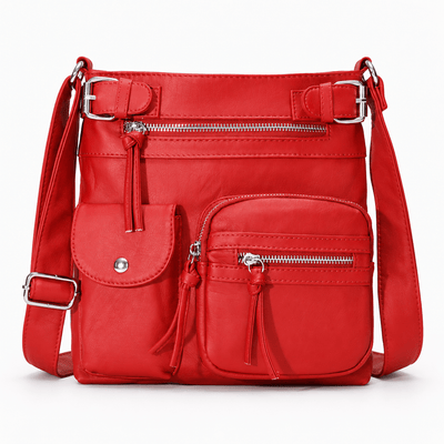The Sunday Avenue Red Dusty Pink Faux Leather Multi-Pocket Crossbody Bag