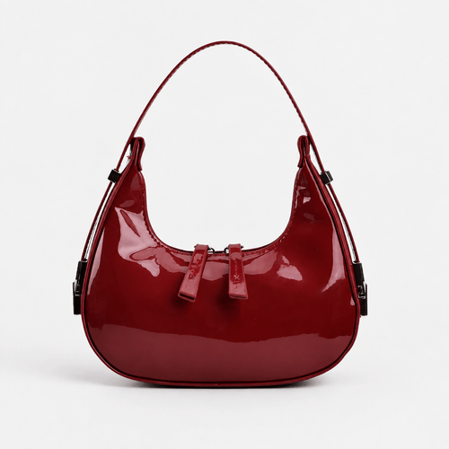 Luna Red Patent Faux Leather Half-Moon Shoulder Bag