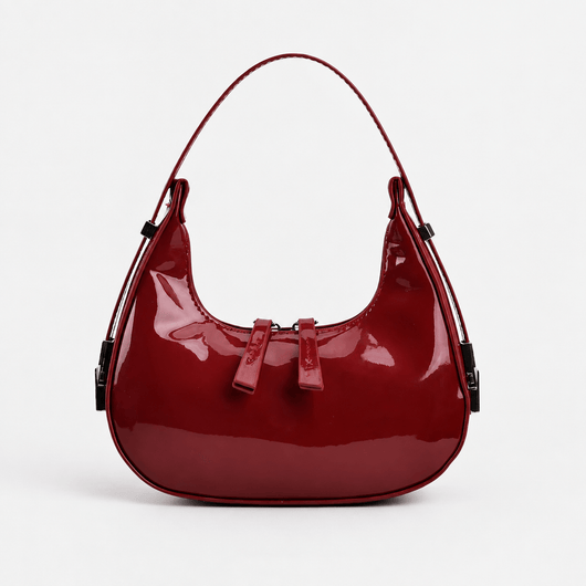 The Sunday Avenue Red Luna Red Patent Faux Leather Half-Moon Shoulder Bag