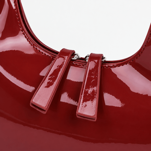 Luna Red Patent Faux Leather Half-Moon Shoulder Bag
