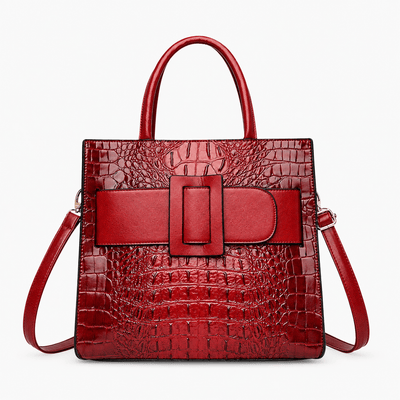 The Sunday Avenue Red Women's Brown Faux Leather Croco Handbag with Front Buckle
