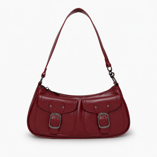 Women’s Baguette Shoulder Bag with Front Buckle Pockets - Hyacinth