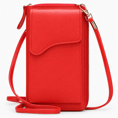 The Sunday Avenue Red Women's Grey PU Leather Crossbody Phone Bag with Zip Compartments