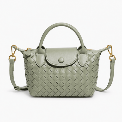 The Sunday Avenue Sage Green Dark Brown Woven Mini Crossbody Bag with Top Handles