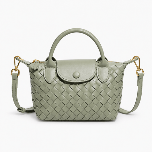 The Sunday Avenue Sage Green Dark Brown Woven Mini Crossbody Bag with Top Handles
