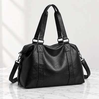 The Sunday Avenue Solena Large Black Leather Tote Bag with Removable Shoulder Strap