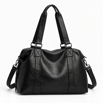 The Sunday Avenue Solena Large Black Leather Tote Bag with Removable Shoulder Strap