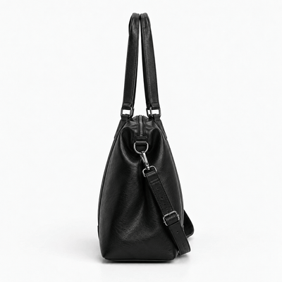 The Sunday Avenue Solena Large Black Leather Tote Bag with Removable Shoulder Strap