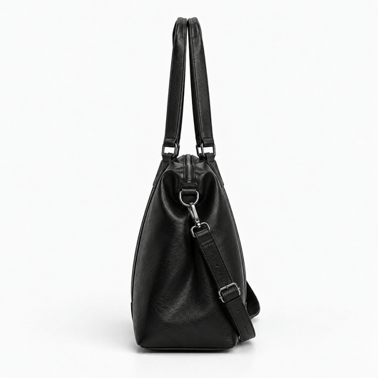 The Sunday Avenue Solena Large Black Leather Tote Bag with Removable Shoulder Strap