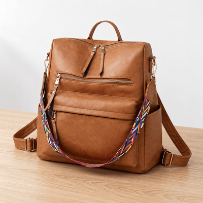 The Sunday Avenue Sophia Brown Convertible Vegan Leather Backpack Purse