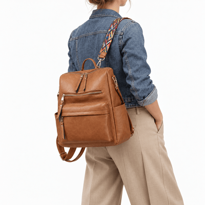 The Sunday Avenue Sophia Brown Convertible Vegan Leather Backpack Purse