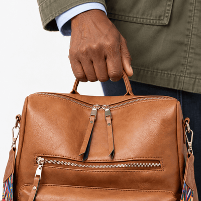 The Sunday Avenue Sophia Brown Convertible Vegan Leather Backpack Purse