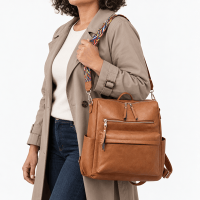 The Sunday Avenue Sophia Brown Convertible Vegan Leather Backpack Purse