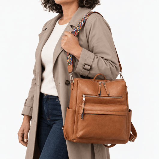 The Sunday Avenue Sophia Brown Convertible Vegan Leather Backpack Purse