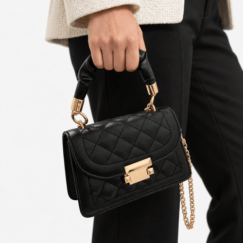Sophie Black Quilted Flap Shoulder Bag with Gold Chain Strap