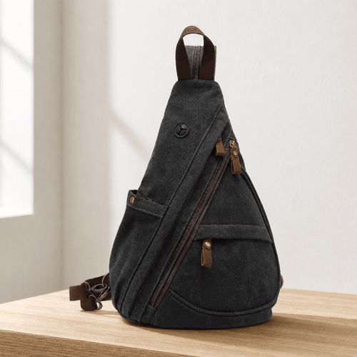 Unisex Canvas Chest Sling Bag with Headphone Port