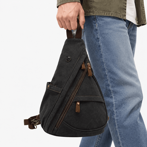 Unisex Canvas Chest Sling Bag with Headphone Port