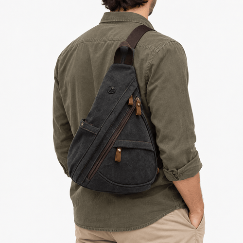 Unisex Canvas Chest Sling Bag with Headphone Port