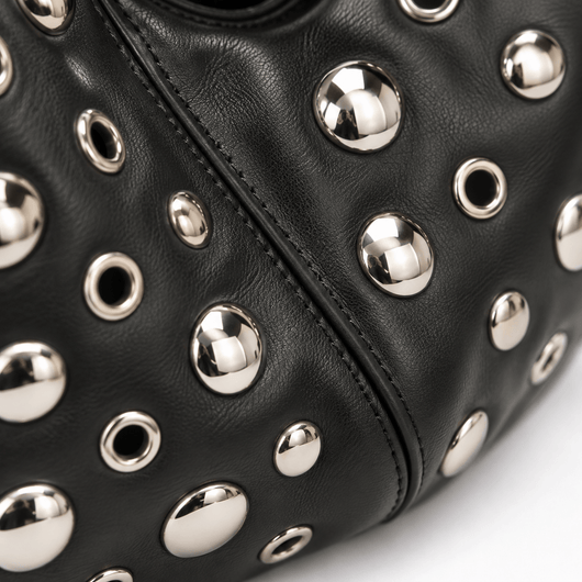 The Sunday Avenue Vivian Black PU Leather Rivet Hobo Shoulder Bag