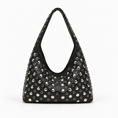 The Sunday Avenue Vivian Black PU Leather Rivet Hobo Shoulder Bag