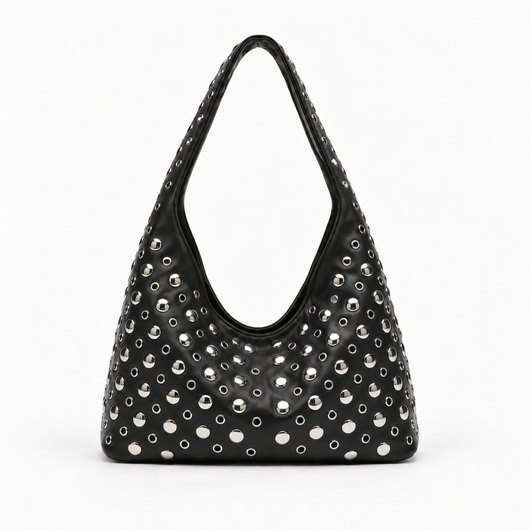 The Sunday Avenue Vivian Black PU Leather Rivet Hobo Shoulder Bag