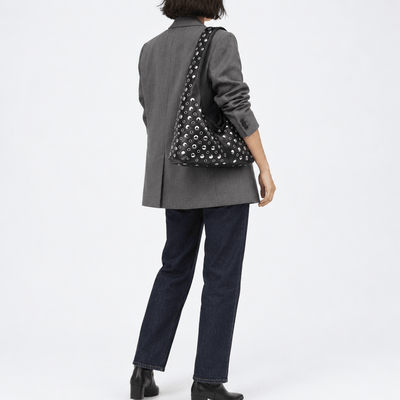 The Sunday Avenue Vivian Black PU Leather Rivet Hobo Shoulder Bag