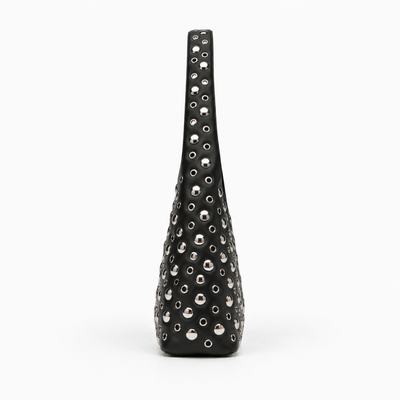 The Sunday Avenue Vivian Black PU Leather Rivet Hobo Shoulder Bag