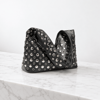 The Sunday Avenue Vivian Black PU Leather Rivet Hobo Shoulder Bag