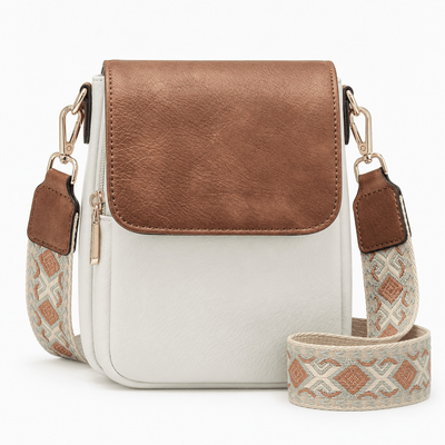 The Sunday Avenue White/Brown / Medium Bonnie Brown Faux Leather RFID Crossbody Bag