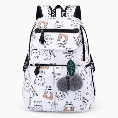 The Sunday Avenue White Cats Girls' Waterproof Nylon School Backpack with Cartoon Print and USB Port