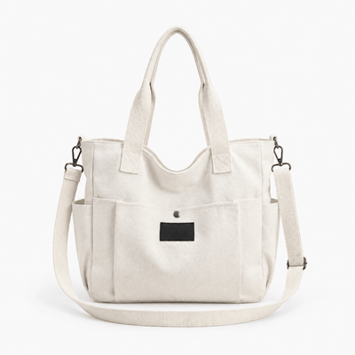 The Sunday Avenue White Claire Structured Canvas Tote Bag for 15.6" Laptops