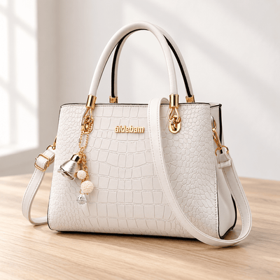 The Sunday Avenue White Croco Print Handbag with Detachable Shoulder Strap