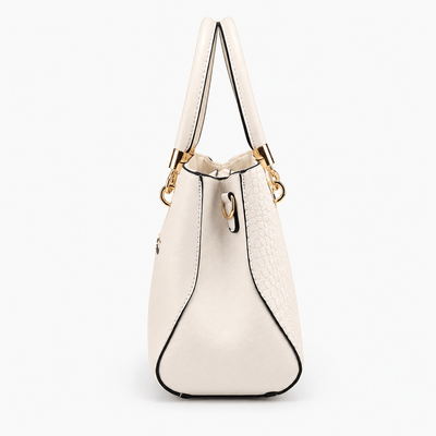 The Sunday Avenue White Croco Print Handbag with Detachable Shoulder Strap