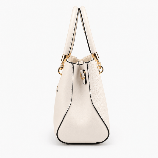 The Sunday Avenue White Croco Print Handbag with Detachable Shoulder Strap