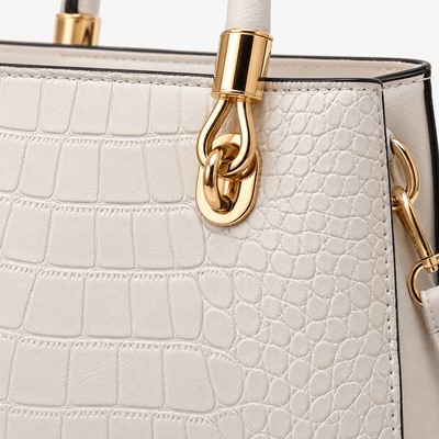 The Sunday Avenue White Croco Print Handbag with Detachable Shoulder Strap