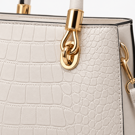 The Sunday Avenue White Croco Print Handbag with Detachable Shoulder Strap