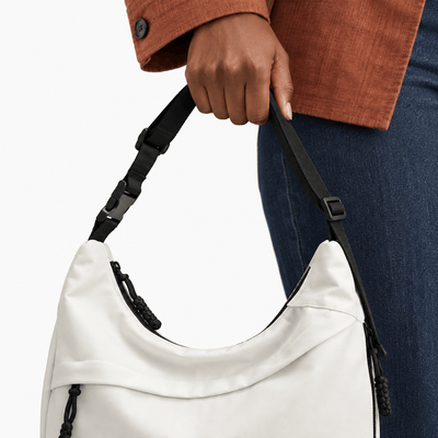 The Sunday Avenue White Nylon Hobo Shoulder Bag with Zip Closure