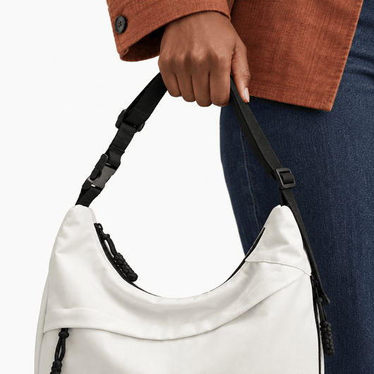 The Sunday Avenue White Nylon Hobo Shoulder Bag with Zip Closure