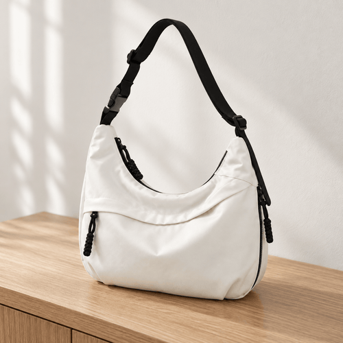 Nylon Hobo Shoulder Bag with Zip Closure - Isabella